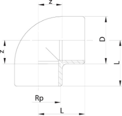 Bild von +GF+ Winkel 90° PVC-U Rp, Rp ″: 3/8, Art.Nr.: 721101605