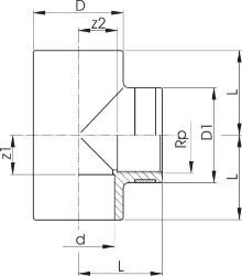 Bild von +GF+ PROGEF Standard T 90° Metrisch Rp (PN10), Grösse: 20‑ 1/2", Art.Nr.: 727200206