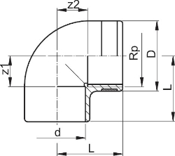 Bild von +GF+ PROGEF Standard Winkel 90° Metrisch Rp (PN10), Grösse: 20‑ 1/2", Art.Nr.: 727100206