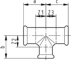 Bild von +GF+ PRESS-FIT Wasser T reduziert Kupfer, d mm: 76 ‑ 54 ‑ 76, Art.Nr.: 767613080