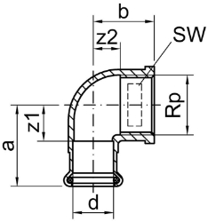 Bild von +GF+ PRESS-FIT Wasser Winkel 90° Siliziumbronze, d mm: 15, Art.Nr.: 767609104