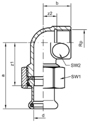 Bild von +GF+ PRESS-FIT Wasser Winkelverschraubung Siliziumbronze, d mm: 22, Art.Nr.: 767609708